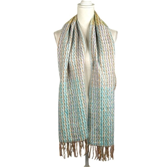 Victoire Mathieu Paris Made in France Wool Blend Blue & Orange Winter Scarf - Picture 1 of 8